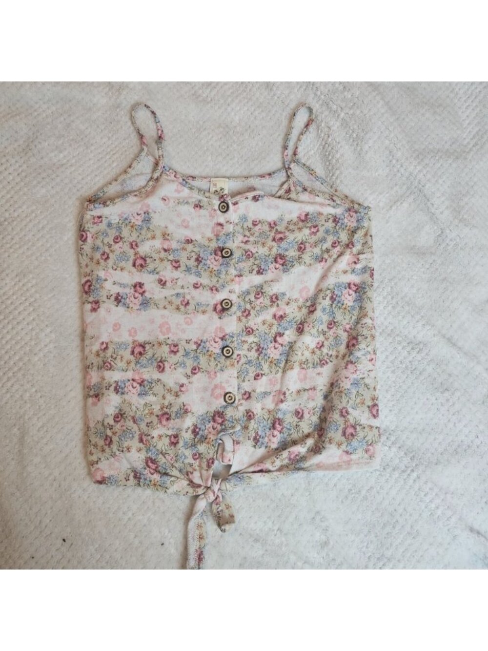 7TH RAY Women's Floral Strappy Tank Top Blouse White Tie Front